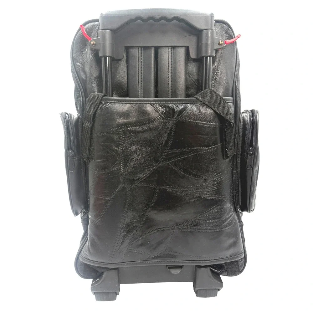 Patchwork Leather Rolling Backpack Large Black Y2K Travel Bag